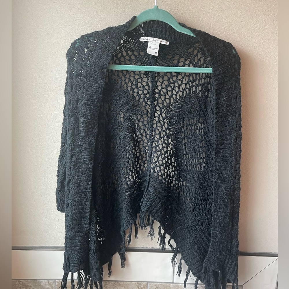 American Rag crocheted and fringe cardigan. Size M